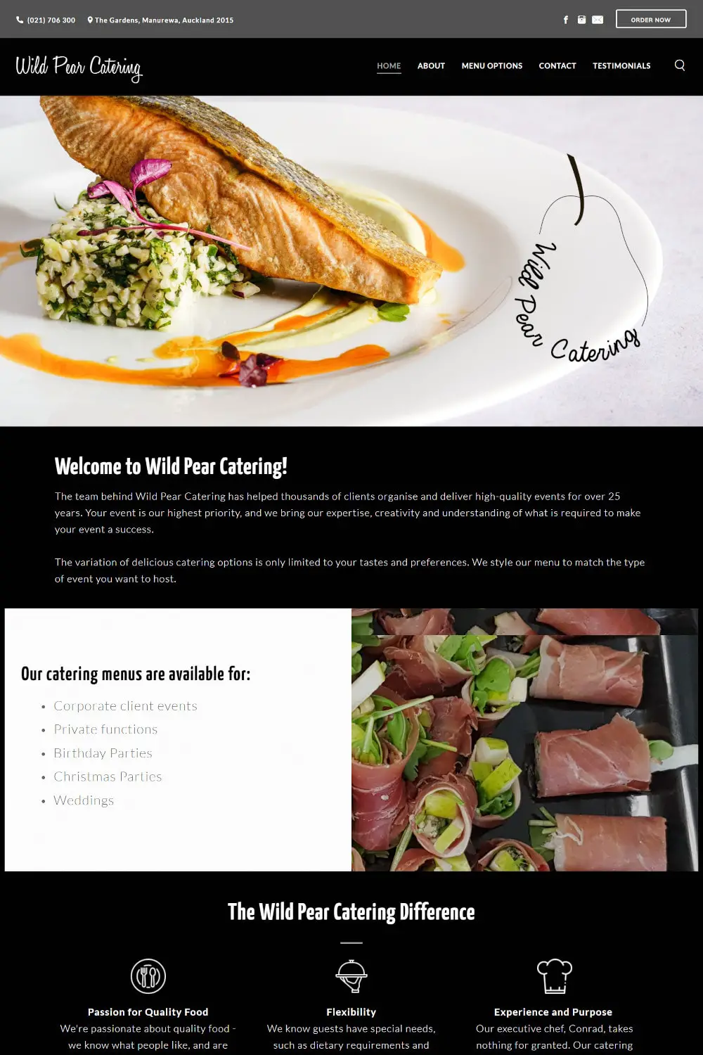 Web Design portfolio - Wild Pear Catering