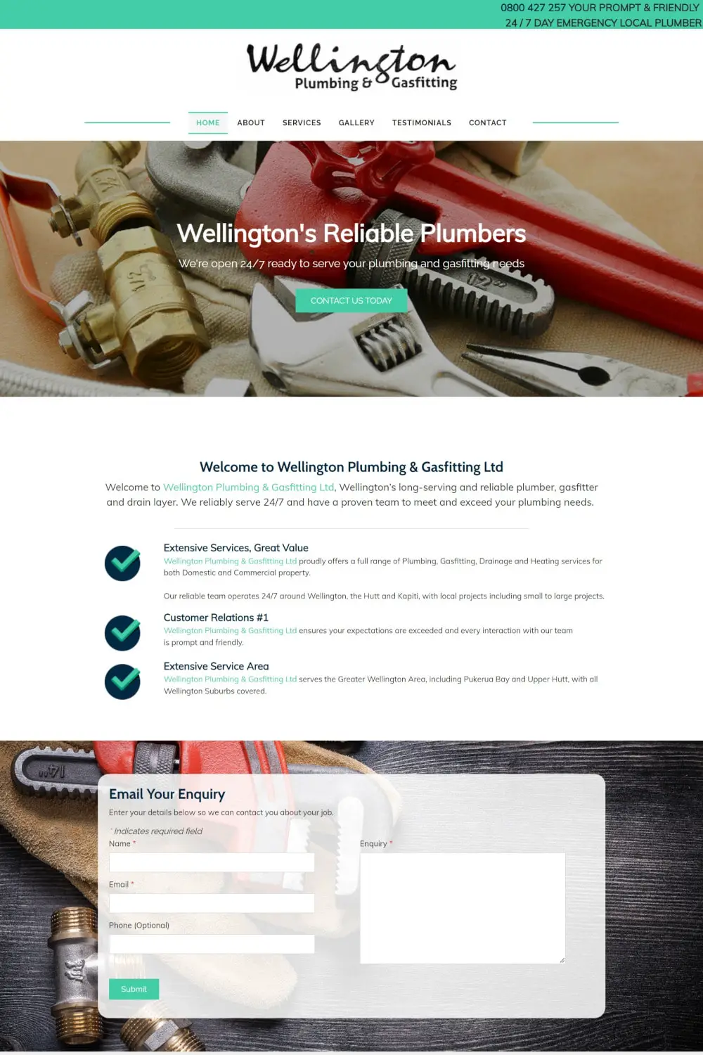 Web Design portfolio - Wellington Plumbing & Gasfitting