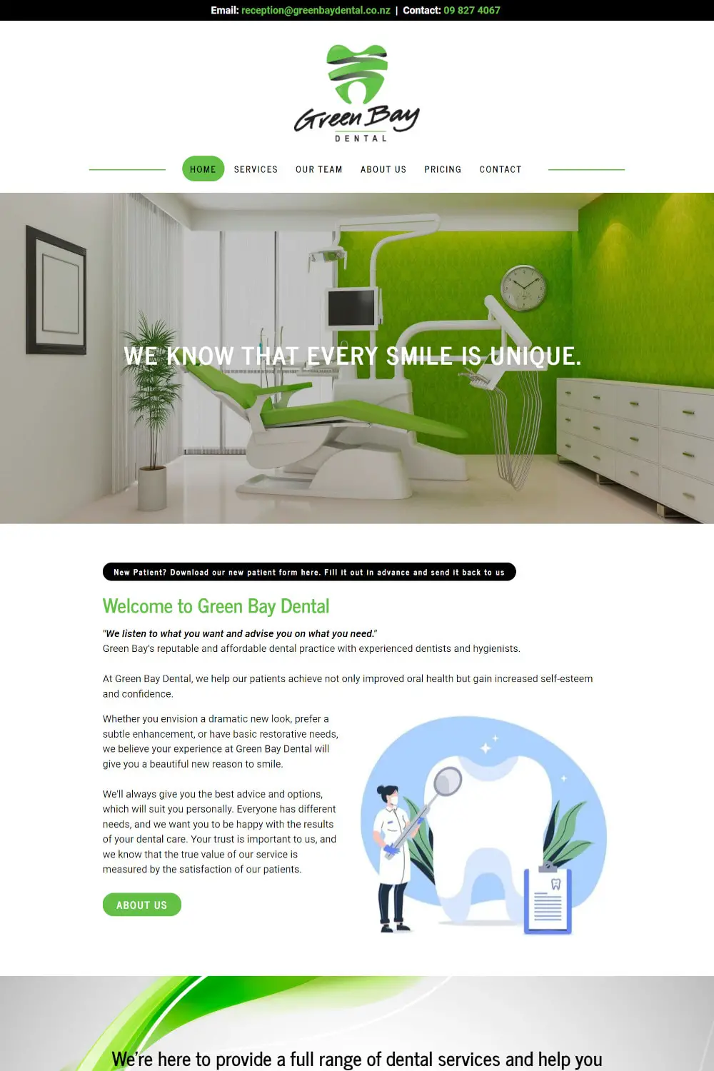 Web Design portfolio - Green Bay Dental